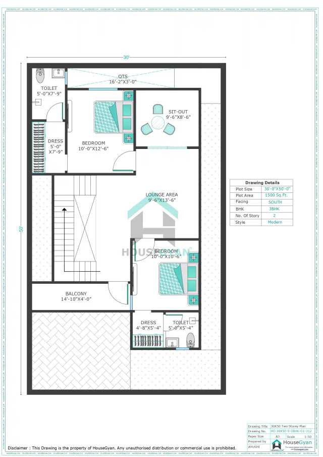 30X50 South Facing 3BHK First Floor House Plan | 1500 Sqft Plot Floor Plan 30X50 South Facing 3BHK First Floor House Plan | 1500 Sqft Plot Floor Plan