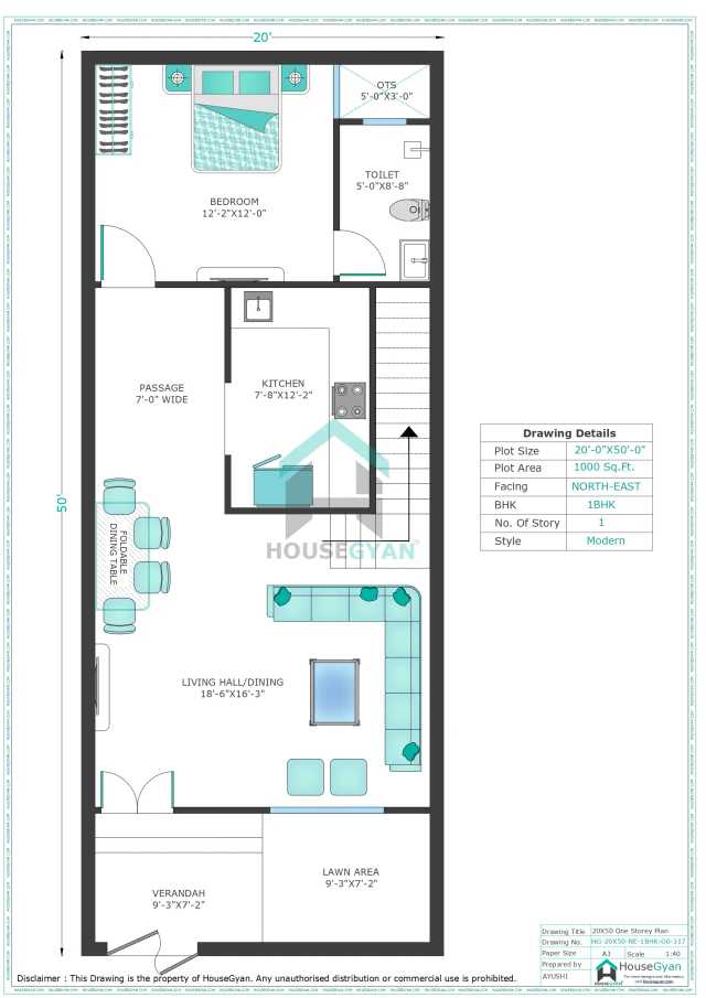 20X50 Northeast Facing 1BHK Ground Floor House Plan | 1000 Sqft Plot Floor Plan 20X50 Northeast Facing 1BHK Ground Floor House Plan | 1000 Sqft Plot Floor Plan