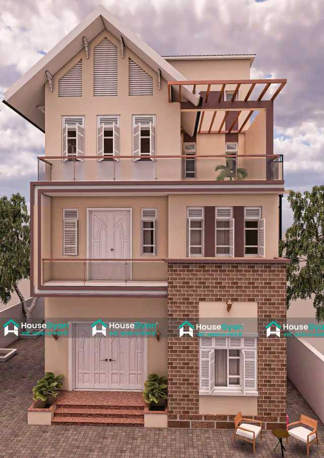 20x50 G+2 Modern Villa Elevation Design | 1000 Sqft Elegant House Front 20x50-g2-modern-villa-elevation-design-1000-sqft-elegant-house-front