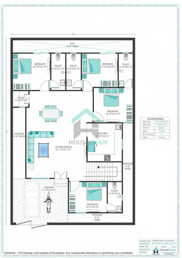 40X60 North Facing 4BHK Ground Floor House Plan | 2400 Sqft Plot Floor Plan 40X60 North Facing 4BHK Ground Floor House Plan | 2400 Sqft Plot Floor Plan