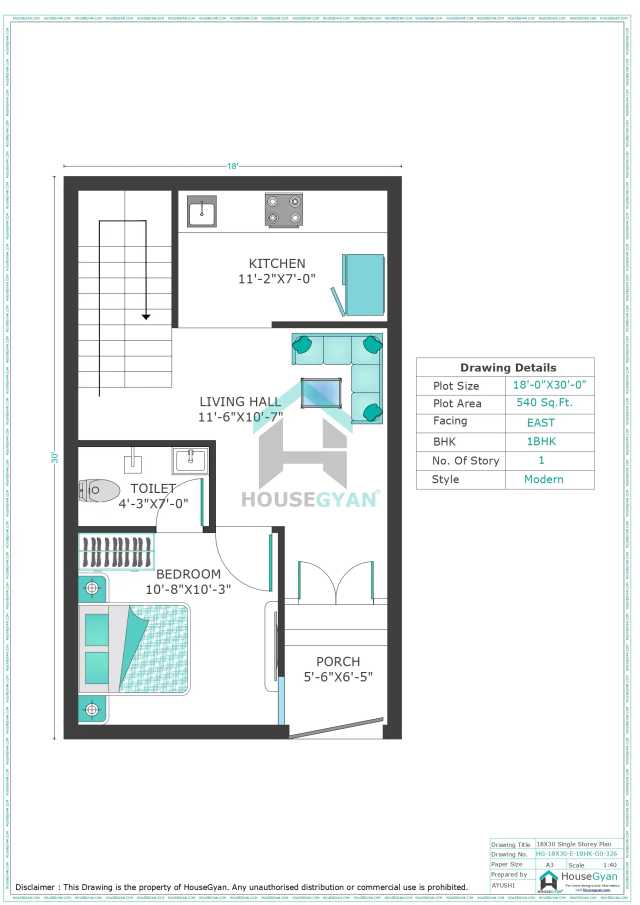 18X30 East Facing 1BHK Ground Floor House Plan | 540 Sqft Plot Floor Plan 18X30 East Facing 1BHK Ground Floor House Plan | 540 Sqft Plot Floor Plan