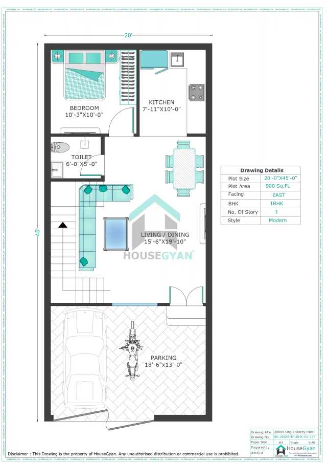 20X45 East Facing 1BHK Ground Floor House Plan | 900 Sqft Plot Floor Plan 20X45 East Facing 1BHK Ground Floor House Plan | 900 Sqft Plot Floor Plan