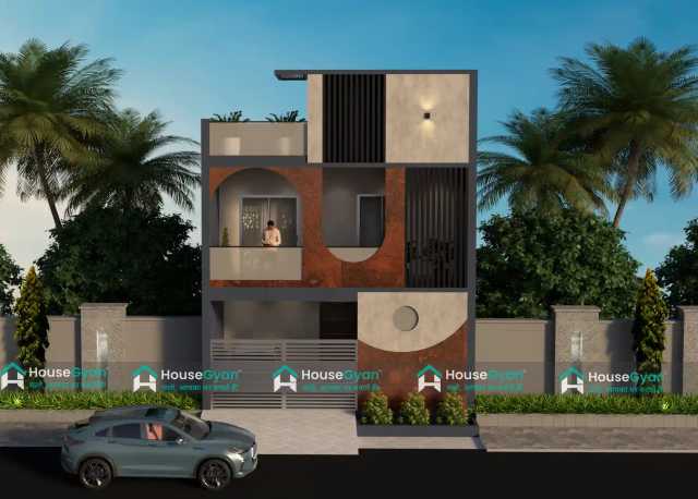 25X30 Triple Floor Modern Curved House Elevation Design 25X30 Triple Floor Modern Curved House Elevation Design