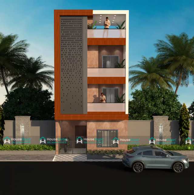 20X50 G+2 Modern House Elevation Design with CNC Panel 20X50 G+2 Modern House Elevation Design with CNC Panel