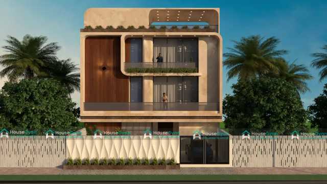 40X60 Second Floor Modern Curved Facade Elevation Design 40X60 Second Floor Modern Curved Facade Elevation Design