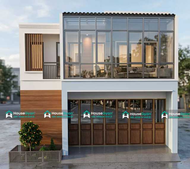 25X25 Simplex Glass Facade House Elevation Design 25X25 Simplex Glass Facade House Elevation Design