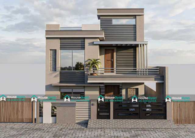 Modern 29x40 G+1 House Elevation Design with Balcony and Parking Modern 29x40 G+1 House Elevation Design with Balcony and Parking