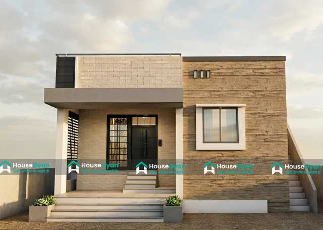 29x40 Modern Single Floor House Elevation Design with Stone Cladding 29x40 Modern Single Floor House Elevation Design with Stone Cladding