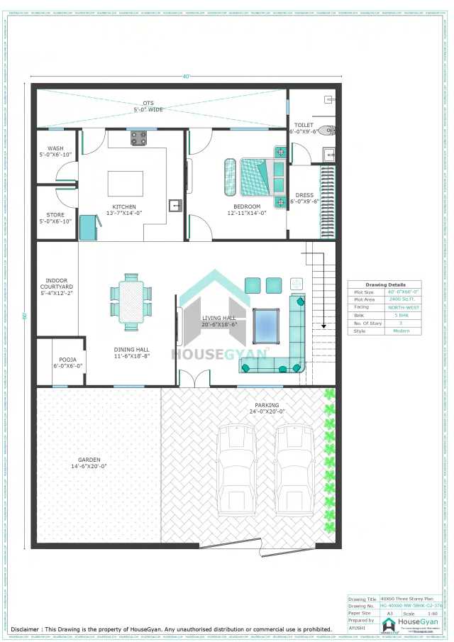 40X60 North West Facing 5BHK Second Floor House Plan | 2400 Sqft Plot Floor Plan 40X60 North West Facing 5BHK Second Floor House Plan