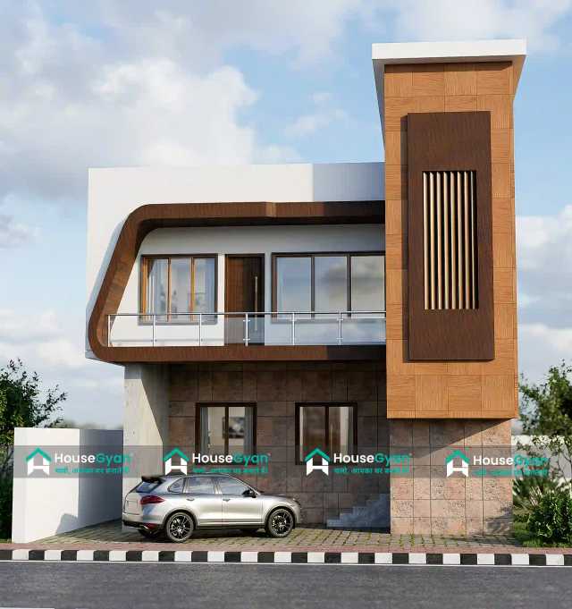 29x50 G+1 Modern Curved House Elevation Design 29x50 G+1 Modern Curved House Elevation Design