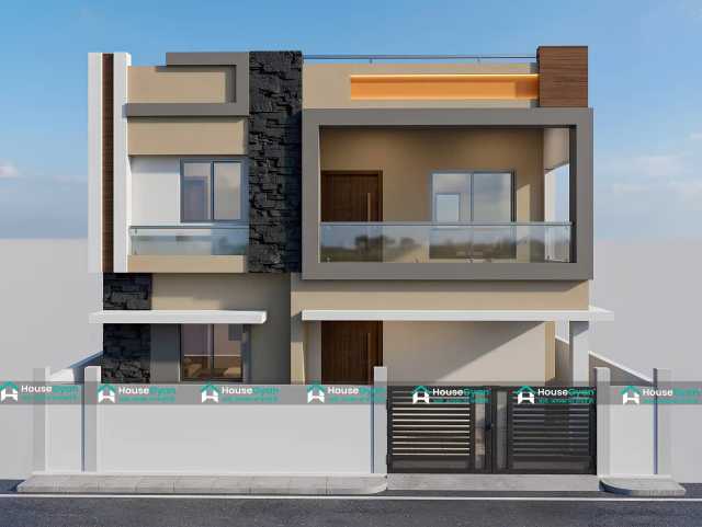 36x50 Modern Duplex House Elevation Design with Glass Balcony 36x50 Modern Duplex House Elevation Design with Glass Balcony