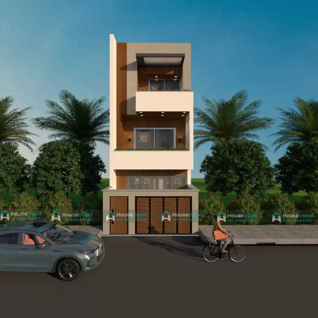 15x40 Modern Second Floor House Elevation Design with Wooden Texture 15x40 Modern Second Floor House Elevation Design with Wooden Texture
