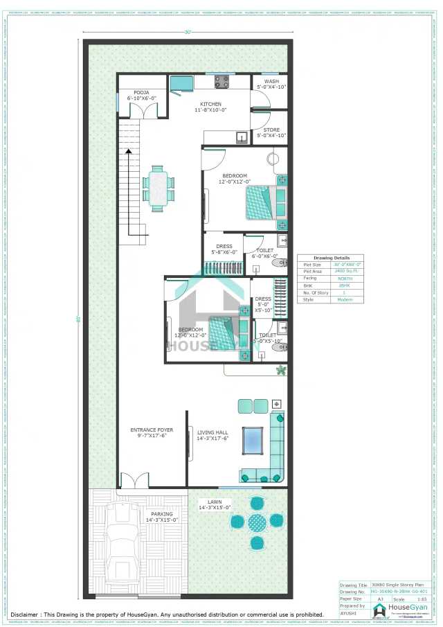 30X80 North Facing 2BHK Ground Floor House Plan | 2400 Sqft Plot Floor Plan 30X80 North Facing 2BHK Ground Floor House Plan | 2400 Sqft Plot Floor Plan