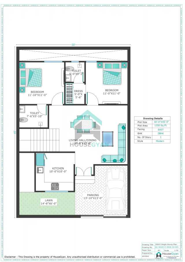 30X45 East Facing 2BHK Ground Floor House Plan | 1350 Sqft Plot Floor Plan 30X45 East Facing 2BHK Ground Floor House Plan | 1350 Sqft Plot Floor Plan