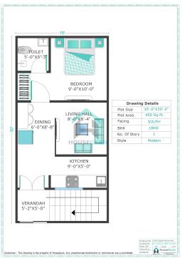 15X30 South Facing 1BHK Ground Floor House Plan | 450 Sqft Plot Floor Plan 15X30 South Facing 1BHK Ground Floor House Plan | 450 Sqft Plot Floor Plan
