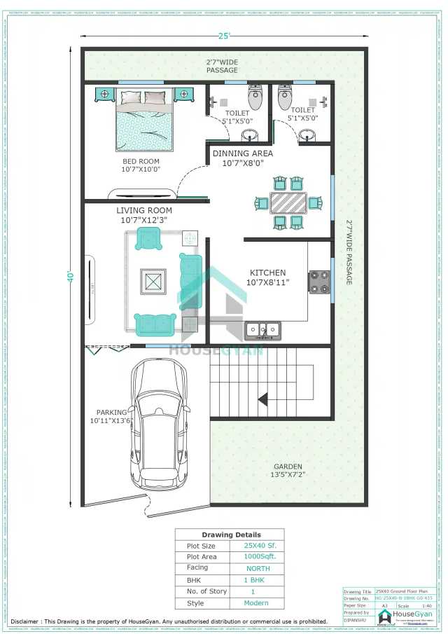 25X40 North Facing 1BHK Ground Floor House Plan | 1000 Sqft Plot Floor Plan 25X40 North Facing 1BHK Ground Floor House Plan | 1000 Sqft Plot Floor Plan