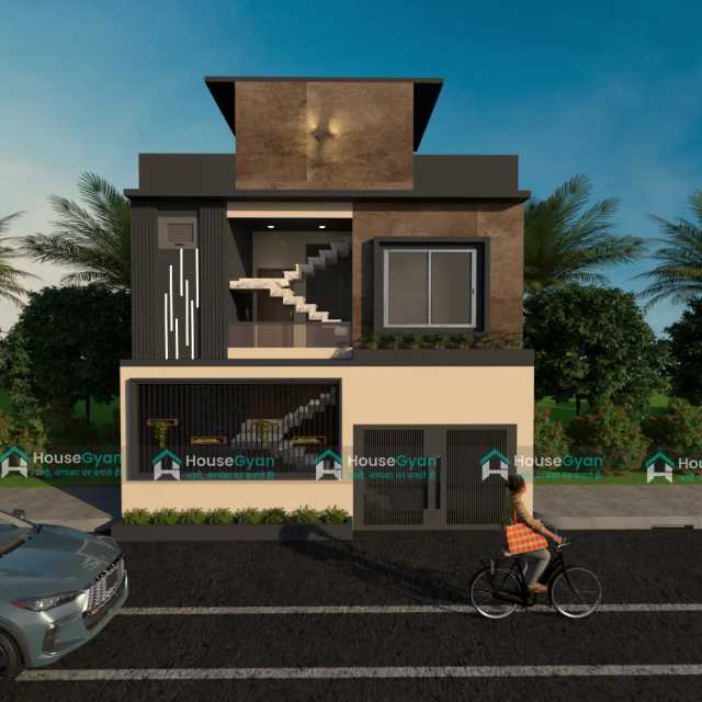 25x40 1000 Sqft Modern House Elevation with Stone Cladding and Glass Balcony 25x40 1000 Sqft Modern House Elevation with Stone Cladding and Glass Balcony
