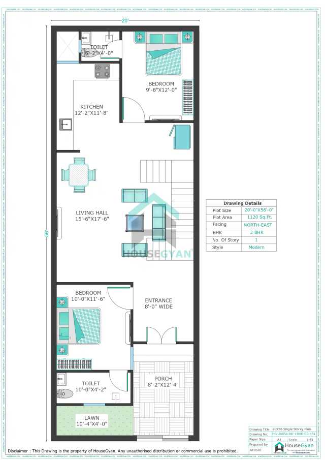 20X56 North East Facing 2BHK Ground Floor House Plan | 1120 Sqft Plot Floor Plan 20X56 North East Facing 2BHK Ground Floor House Plan | 1120 Sqft Plot Floor Plan