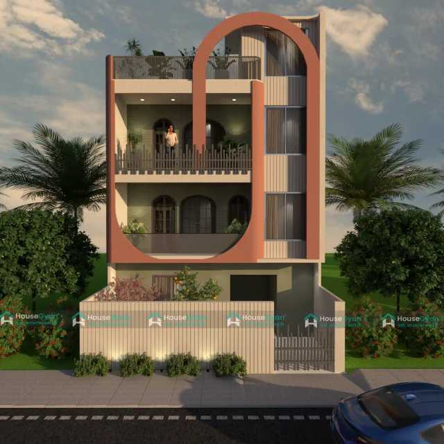 26x56 Modern House Elevation with Grand Arch Design 26x56 Modern House Elevation with Grand Arch Design