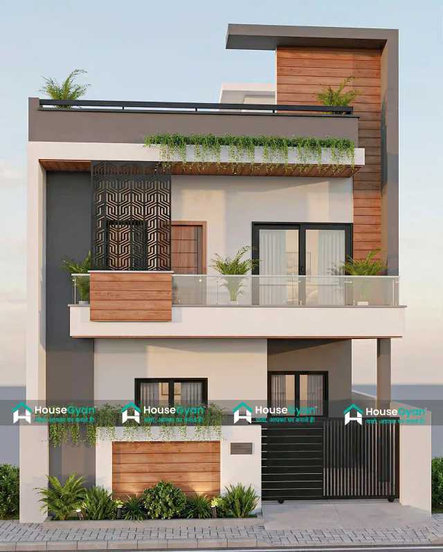 24x39 Modern Tropical Duplex House Front Elevation Design 24x39 Modern Tropical Duplex House Front Elevation Design