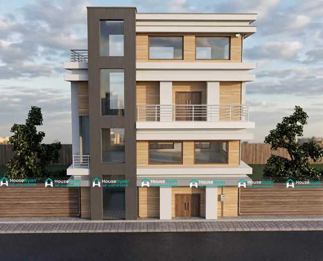 52x40 Modern Multi-Storey Elevation Design with Vertical Glass Tower 52x40 Modern Multi-Storey Elevation Design with Vertical Glass Tower