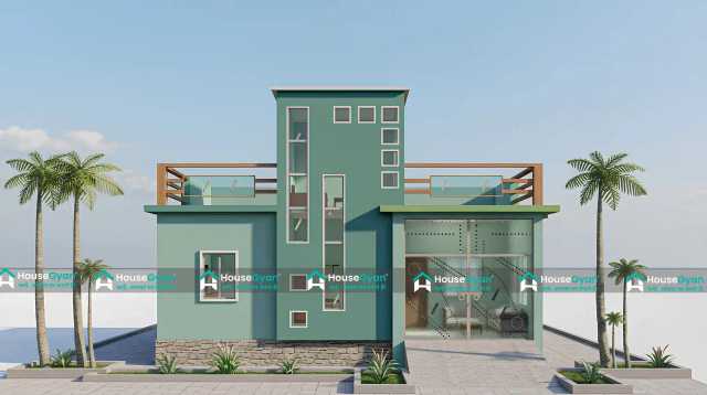 30x30 Modern Flat Roof 3D Front House Elevation Design 30x30 Modern Flat Roof 3D Front House Elevation Design