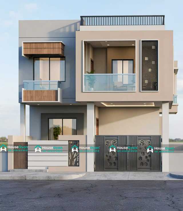 24x30 Modern Duplex House Front Elevation Design 24x30 Modern Duplex House Front Elevation Design