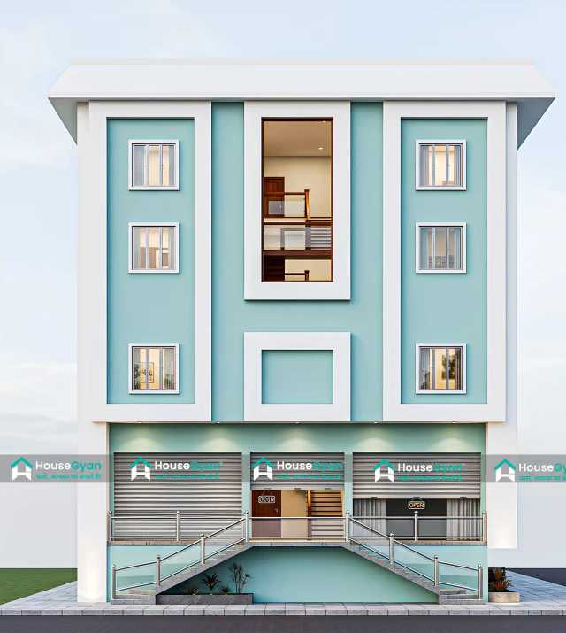 52x65 G+3 Commercial and Residential Elevation Design 52x65 G+3 Commercial and Residential Elevation Design