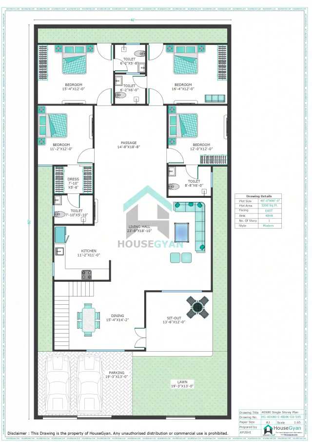 40X80 East Facing 4BHK Ground Floor House Plan | 3200 Sqft Plot Floor Plan 40X80 East Facing 4BHK Ground Floor House Plan