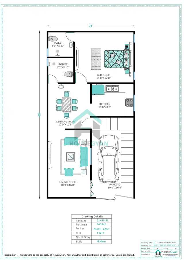 21X40 North East Facing 1BHK Ground Floor House Plan | 840 Sqft Plot Floor Plan 21X40 North East Facing 1BHK Ground Floor House Plan | 840 Sqft Plot Floor Plan