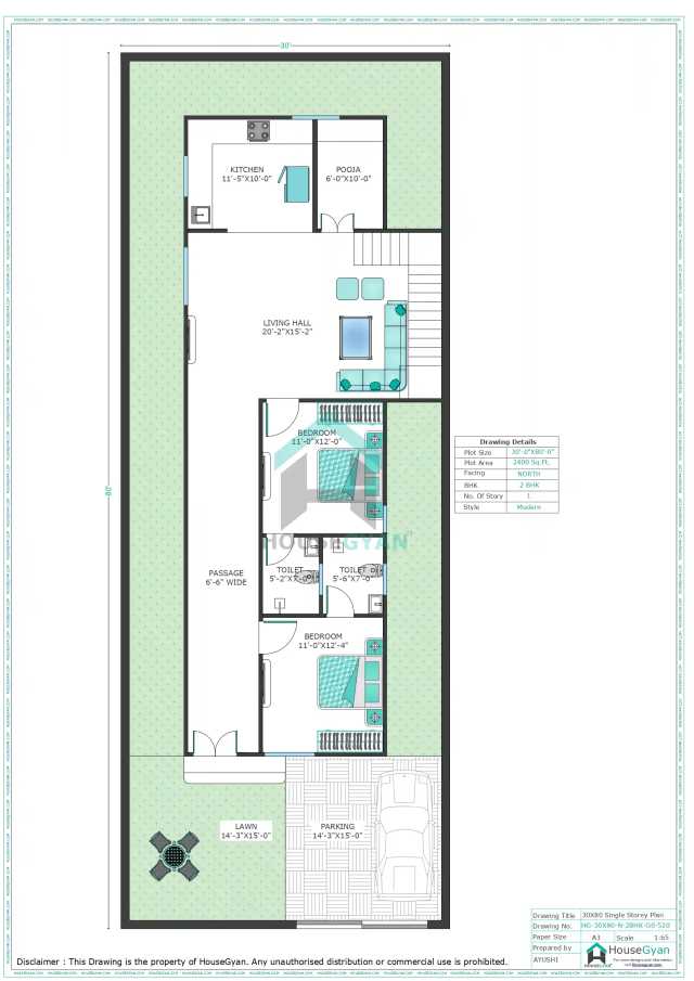 30X80 North Facing 2BHK Ground Floor House Plan | 2400 Sqft Plot Floor Plan 30X80 North Facing 2BHK Ground Floor House Plan | 2400 Sqft Plot Floor Plan