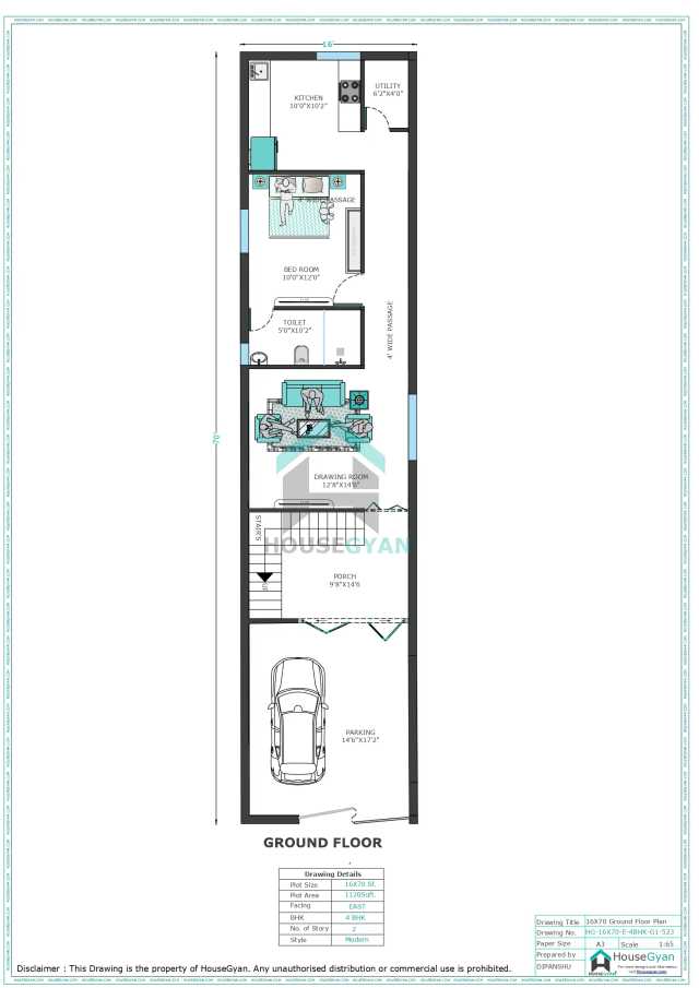 16X70 East Facing 4BHK First Floor House Plan | 1120 Sqft Plot Floor Plan 16X70 East Facing 4BHK First Floor House Plan