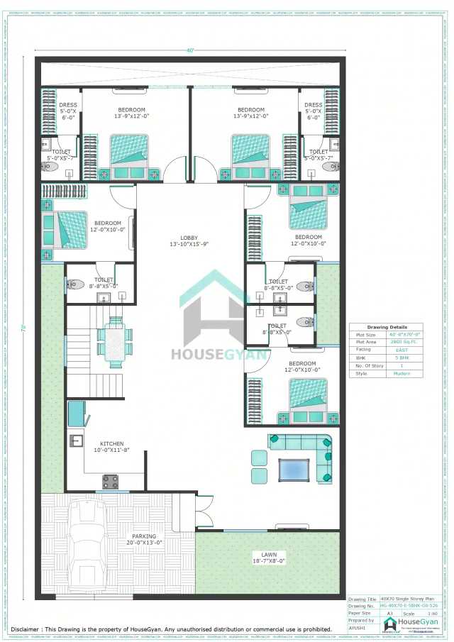 40X70 East Facing 5BHK Ground Floor House Plan | 2800 Sqft Plot Floor Plan 40X70 East Facing 5BHK Ground Floor House Plan | 2800 Sqft Plot Floor Plan