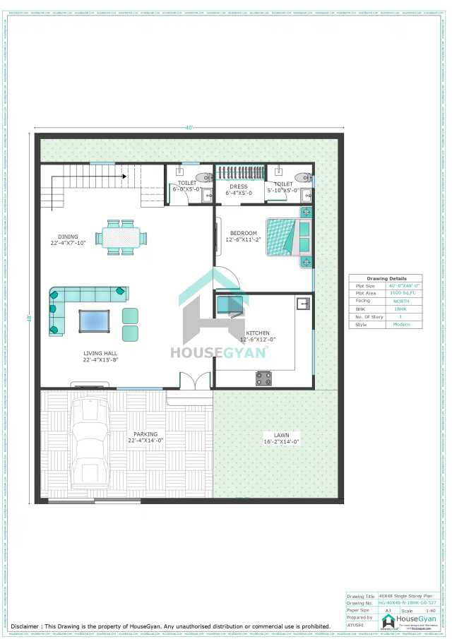 40X48 North Facing 1BHK Ground Floor House Plan | 1920 Sqft Plot Floor Plan 40X48 North Facing 1BHK Ground Floor House Plan | 1920 Sqft Plot Floor Plan