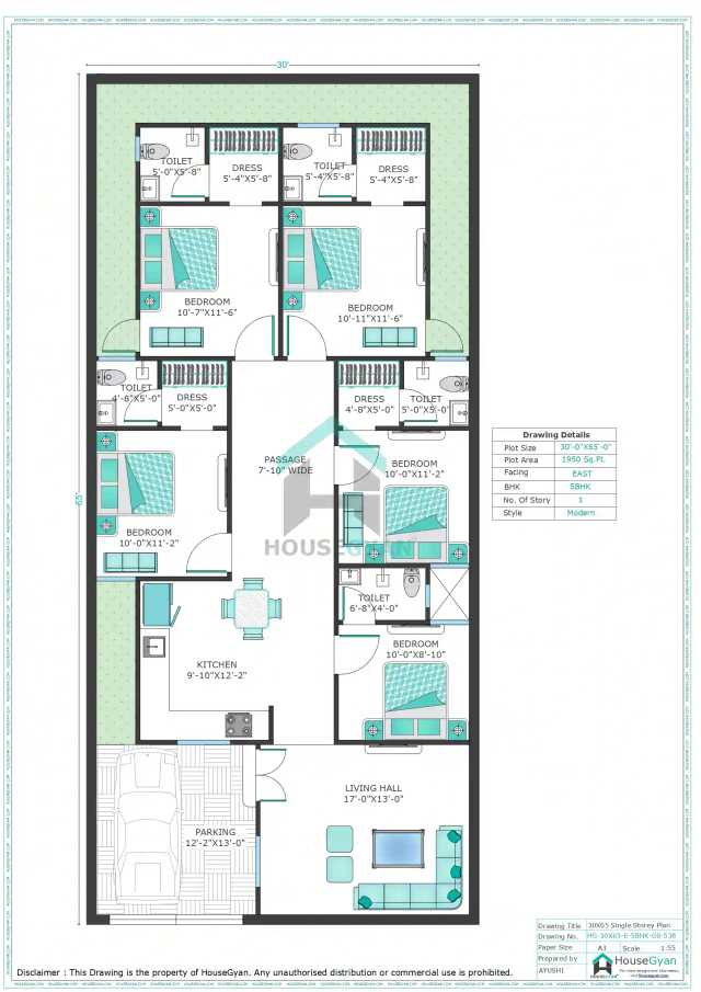 30X65 East Facing 5BHK Ground Floor House Plan | 1950 Sqft Plot Floor Plan 30X65 East Facing 5BHK Ground Floor House Plan | 1950 Sqft Plot Floor Plan