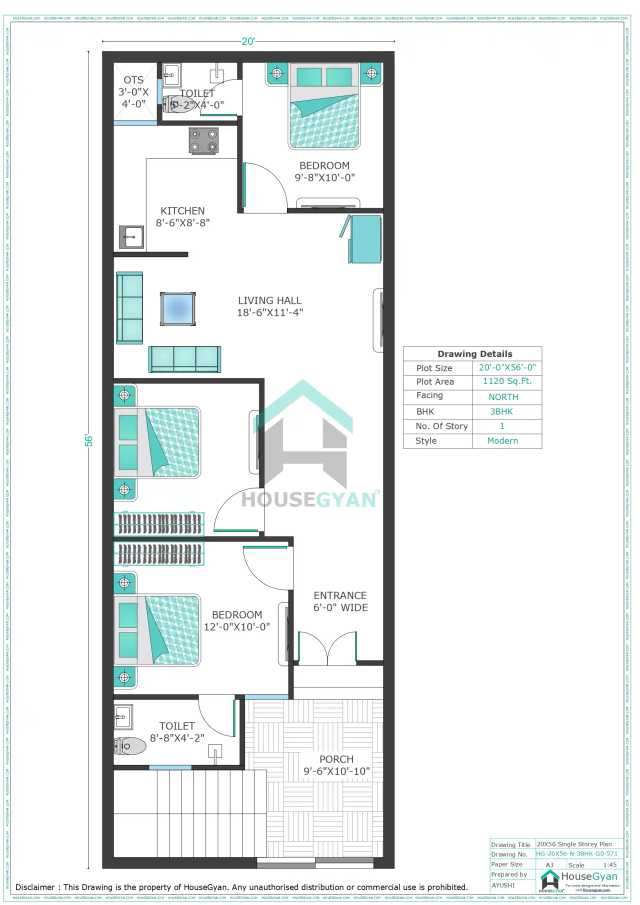 20X56 North Facing 3BHK Ground Floor House Plan | 1120 Sqft Plot Floor Plan 20X56 North Facing 3BHK Ground Floor House Plan | 1120 Sqft Plot Floor Plan