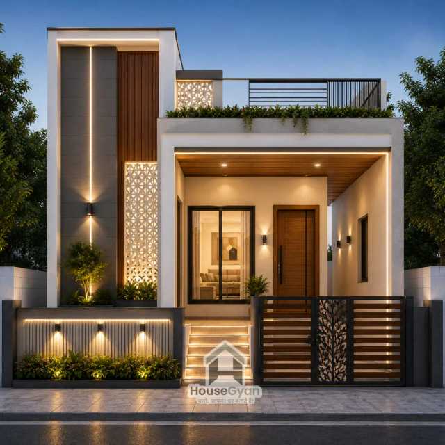 15X60 Modern Minimalist Single Floor House Elevation Design 15X60 Modern Minimalist Single Floor House Elevation Design