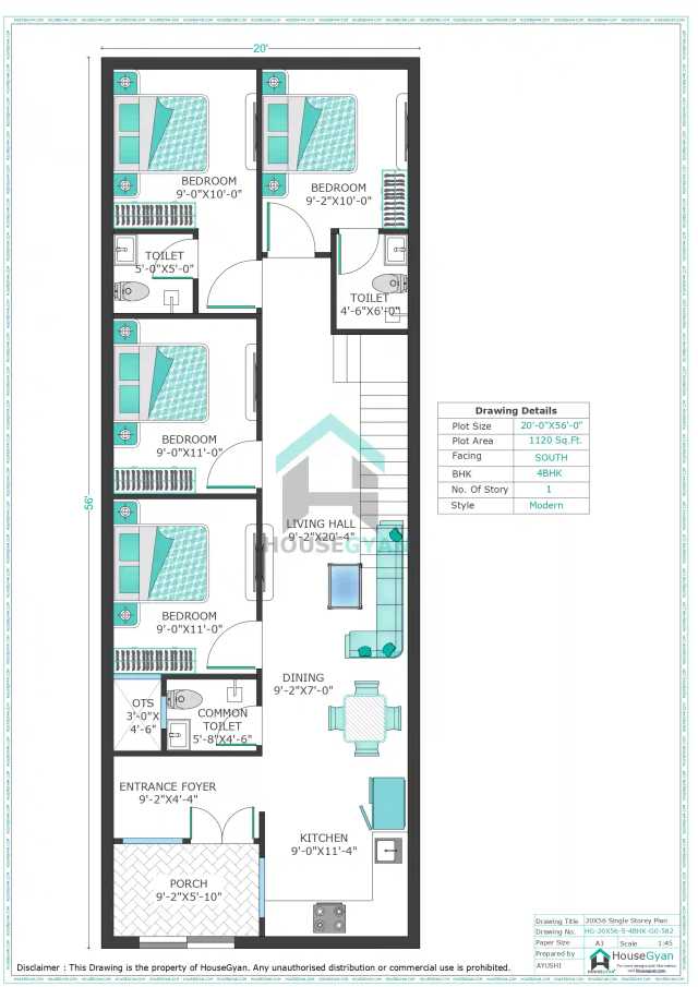 20X56 South Facing 4BHK Ground Floor House Plan | 1120 Sqft Plot Floor Plan 20X56 South Facing 4BHK Ground Floor House Plan | 1120 Sqft Plot Floor Plan