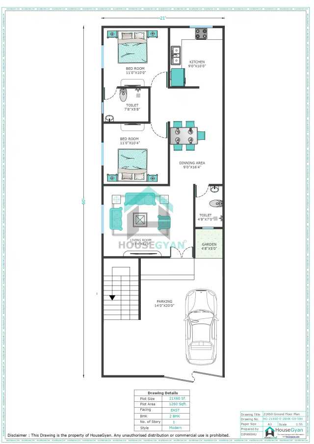 21X60 East Facing 2BHK Ground Floor House Plan | 1260 Sqft Plot Floor Plan 21X60 East Facing 2BHK Ground Floor House Plan | 1260 Sqft Plot Floor Plan