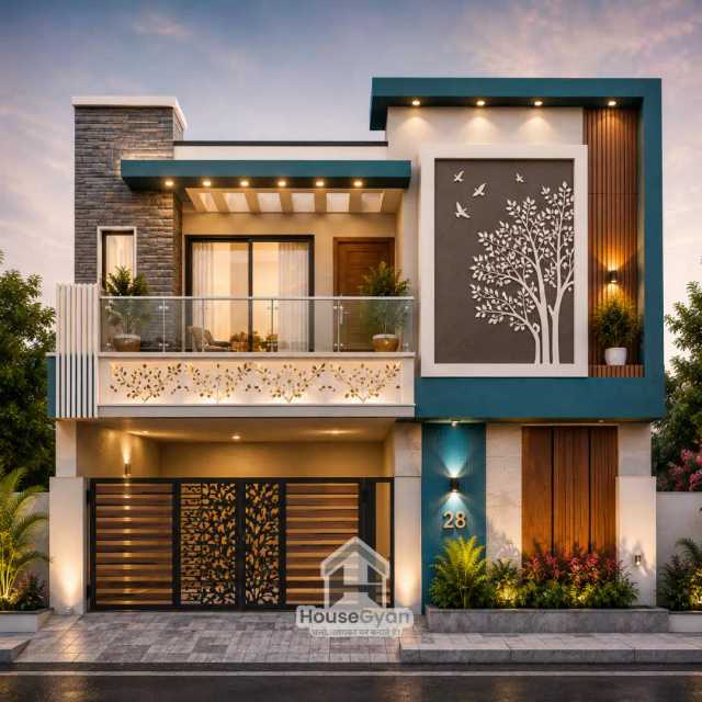 26X17 Modern Contemporary G+1 House Front Elevation Design 26X17 Modern Contemporary G+1 House Front Elevation Design