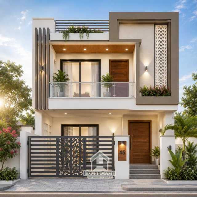 23X50 Modern G+1 House Front Elevation Design | 1150 Sq Ft Plot 23X50 Modern G+1 House Front Elevation Design | 1150 Sq Ft Plot