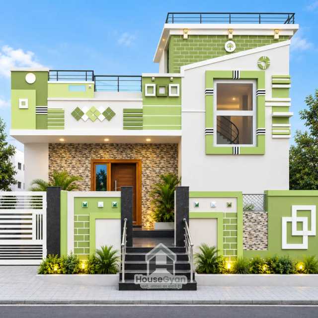 Modern Light Green and White Single Floor House Elevation Design Modern Light Green and White Single Floor House Elevation Design