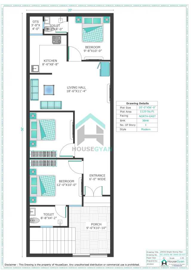 20X56 North East Facing 3BHK Ground Floor House Plan | 1120 Sqft Plot Floor Plan 20X56 North East Facing 3BHK Ground Floor House Plan | 1120 Sqft Plot Floor Plan