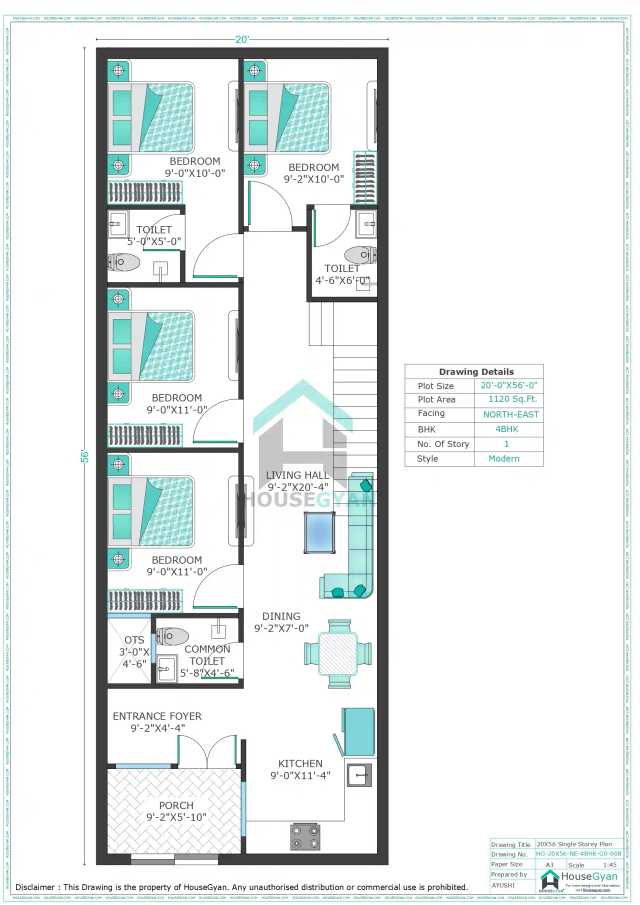 20X56 North East Facing 4BHK Ground Floor House Plan | 1120 Sqft Plot Floor Plan 20X56 North East Facing 4BHK Ground Floor House Plan | 1120 Sqft Plot Floor Plan