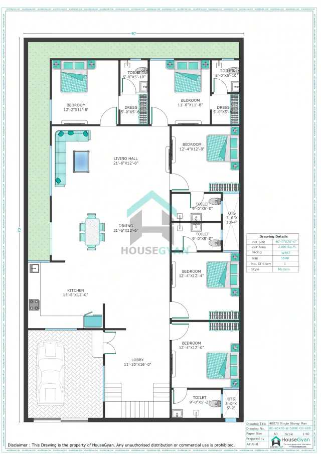 40X70 West Facing 5BHK Ground Floor House Plan | 2800 Sqft Plot Floor Plan 40X70 West Facing 5BHK Ground Floor House Plan | 2800 Sqft Plot Floor Plan
