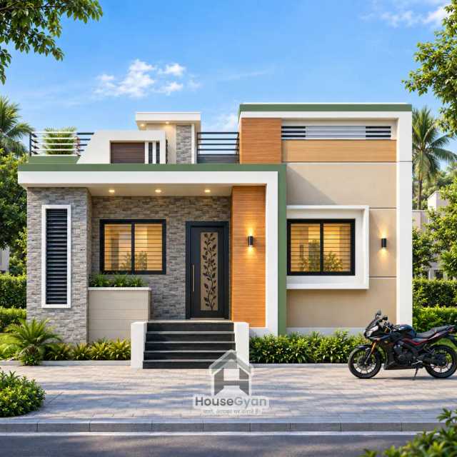 20X56 Modern Single Floor House Elevation Design 20X56 Modern Single Floor House Elevation Design