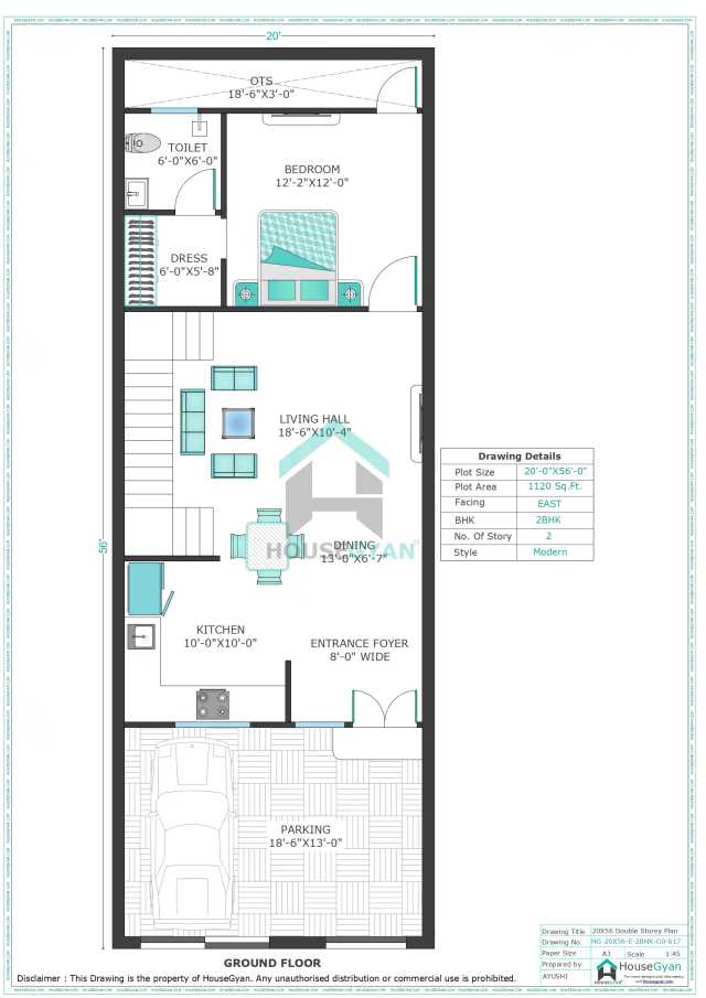 20X56 East Facing 2BHK First Floor House Plan | 1120 Sqft Plot Floor Plan 20X56 East Facing 2BHK First Floor House Plan | 1120 Sqft Plot Floor Plan