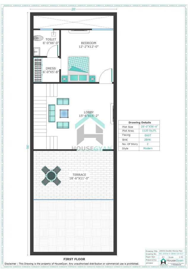 20X56 East Facing 2BHK First Floor House Plan | 1120 Sqft Plot Floor Plan 20X56 East Facing 2BHK First Floor House Plan | 1120 Sqft Plot Floor Plan