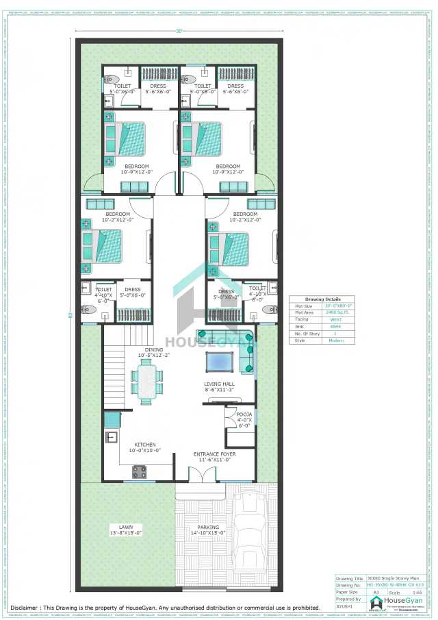 30X80 West Facing 4BHK Ground Floor House Plan | 2400 Sqft Plot Floor Plan 30X80 West Facing 4BHK Ground Floor House Plan | 2400 Sqft Plot Floor Plan