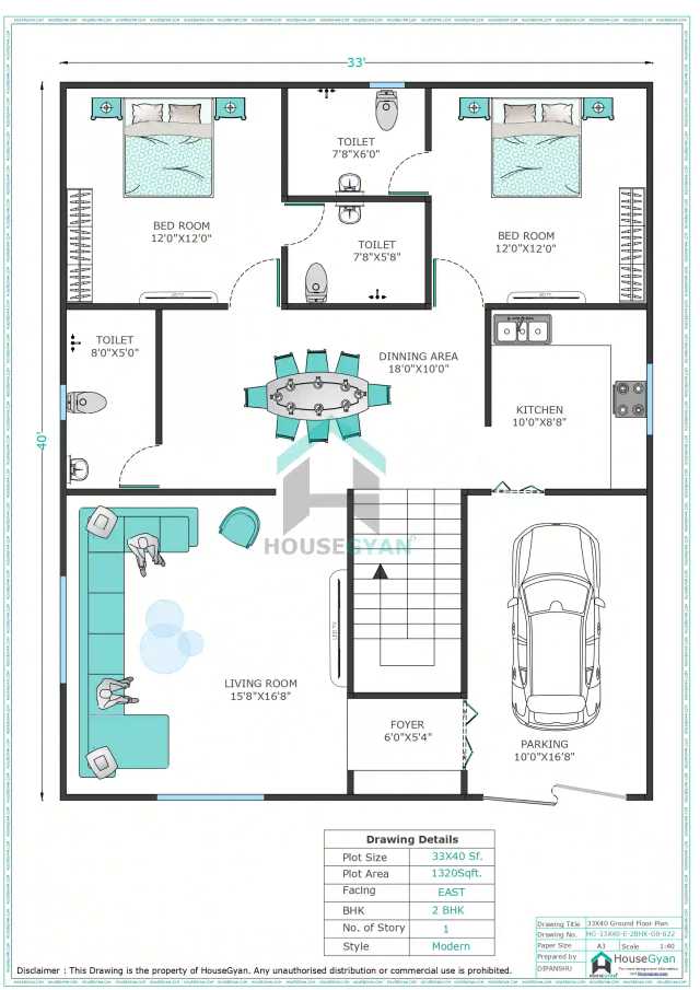 33X40 East Facing 2BHK Ground Floor House Plan | 1320 Sqft Plot Floor Plan 33X40 East Facing 2BHK Ground Floor House Plan | 1320 Sqft Plot Floor Plan